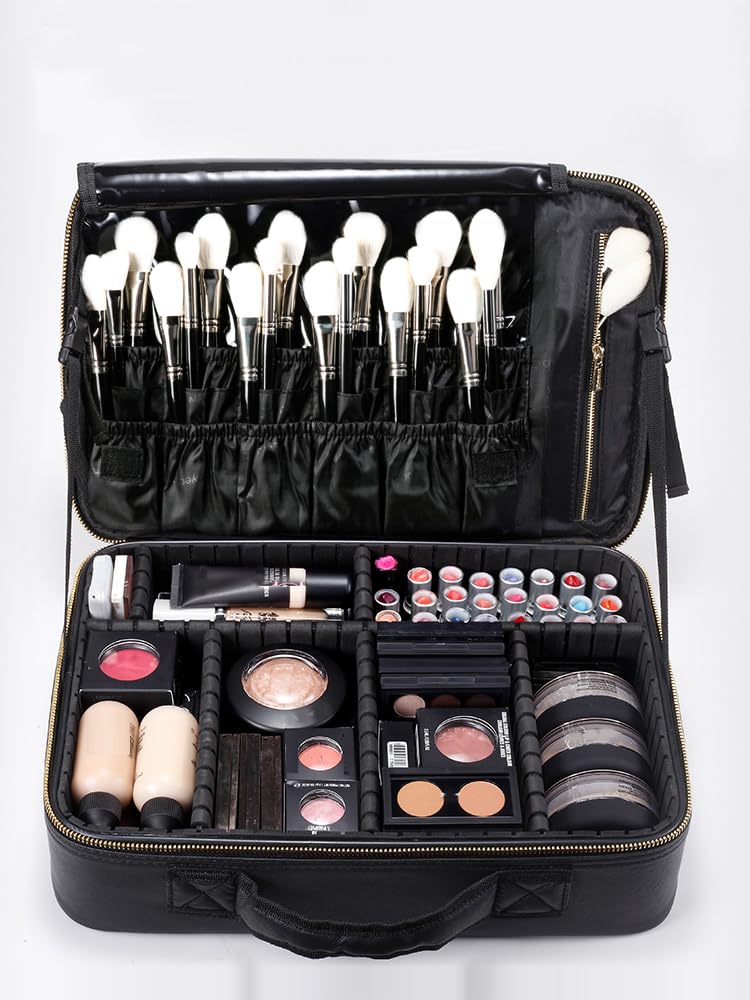 ROWNYEON Makeup Bag Cosmetic Makeup Train Case Artist Makeup Organizer Professional Portable Storage Bag for Women Girl Waterproof EVA Adjustable Dividers Large Black - Image 4